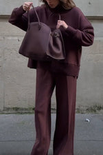 Solid Zippered Sweatshirt and Sweatpants Two-Piece Set