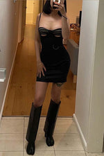 Black Cutout Trim Slip mini Dress