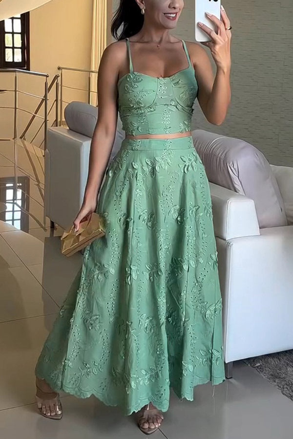 Green Camisole Top and Maxi Skirt Two-Piece set