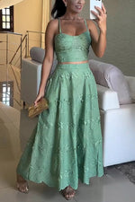 Green Camisole Top and Maxi Skirt Two-Piece set