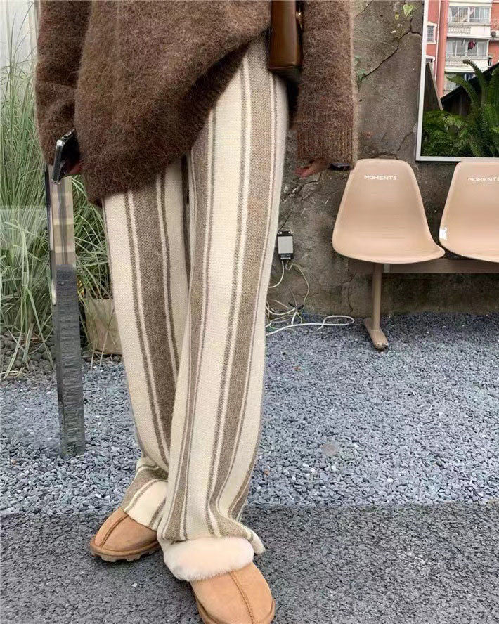 Fall Striped Knitted Casual Pants