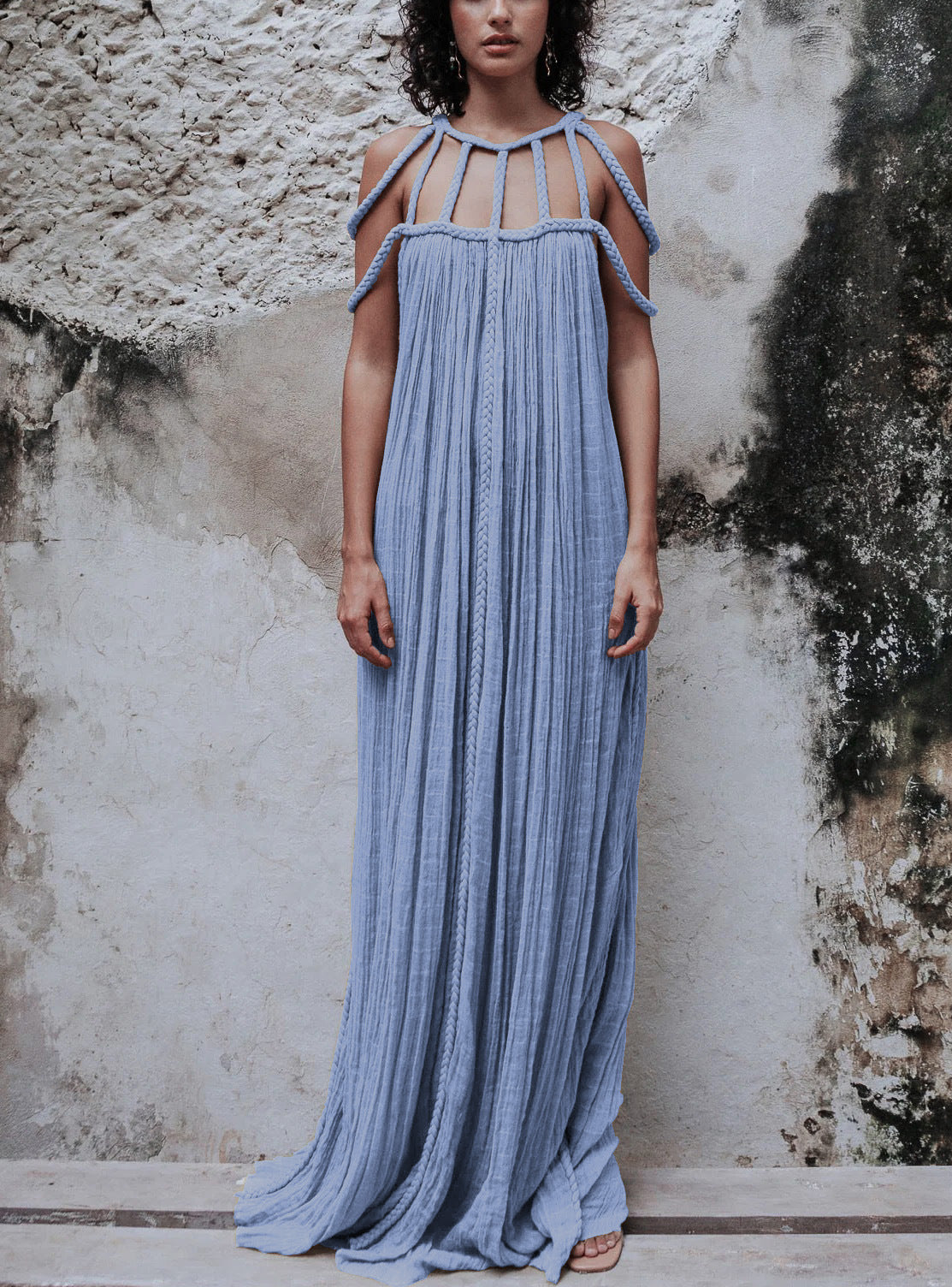 Braided Yoke Loose Fit Maxi Dress