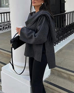 Asymmetric Scarf Cropped Knitted Jacket