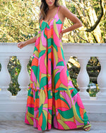 Bold Multicolor Floral Deep V Neck Slip Maxi Dress