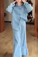 Long-sleeved Shirt Top and Maxi Skirt Two Piece Set