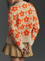 Orange Floral Button Down Knit Cardigan