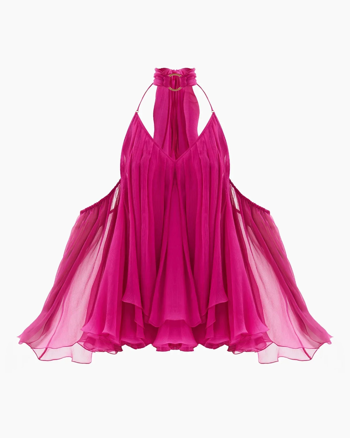 Chiffon Cold Shoulder Bell Sleeve Mini Dress