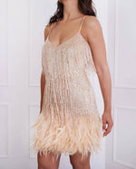 Sequin Fringed Feather-Hemline Mini Slip Dress