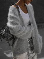 Fuzzy Long Sleeve Buttoned Knit Cardigan