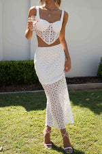 Crochet Lace Tank Top and Midi Skirt Two Piece Sets