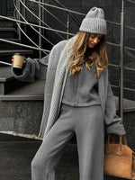 Ribbed Knit Zippered Jacket and Pants Two-Piece Suit