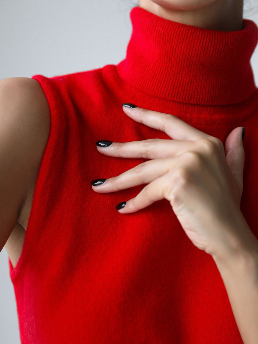 Turtleneck Knit Sleeveless Sweater Top