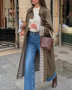 Chic Plaid lined Single-Breasted Longline trench coat