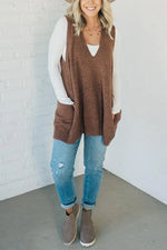 V-neck Pocket Knitted Vest Sleeveless Sweater