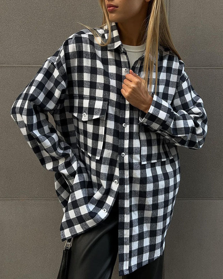 Plaid Print Long-line Shirt