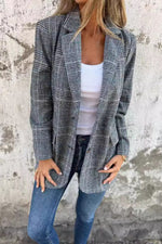 Casual Plaid Print Long Blazer Jacket