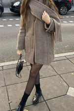 Khaki Striped Scarf Tweed Coat