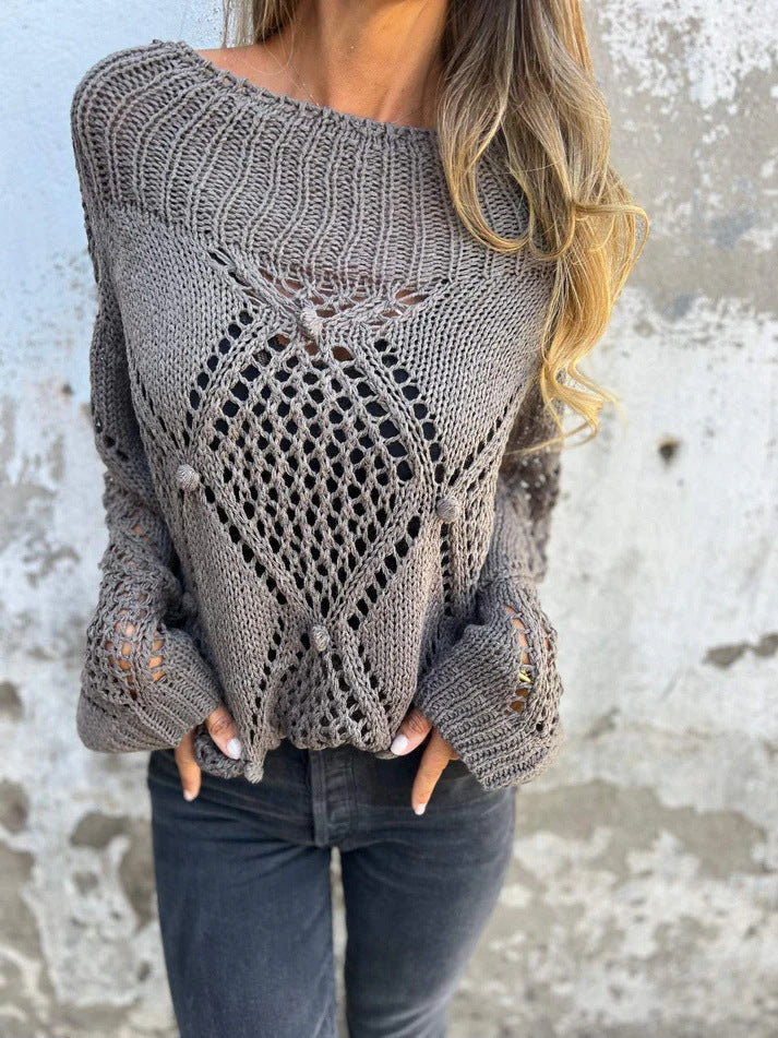 Sweet Crochet Knit Crew Neck Sweater