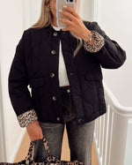 Casual Leopard Lining Quilted Button Down Jacket