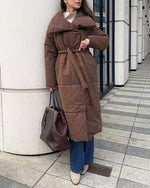 Large Lapel Tie Belted Long Cotton-Pad coat