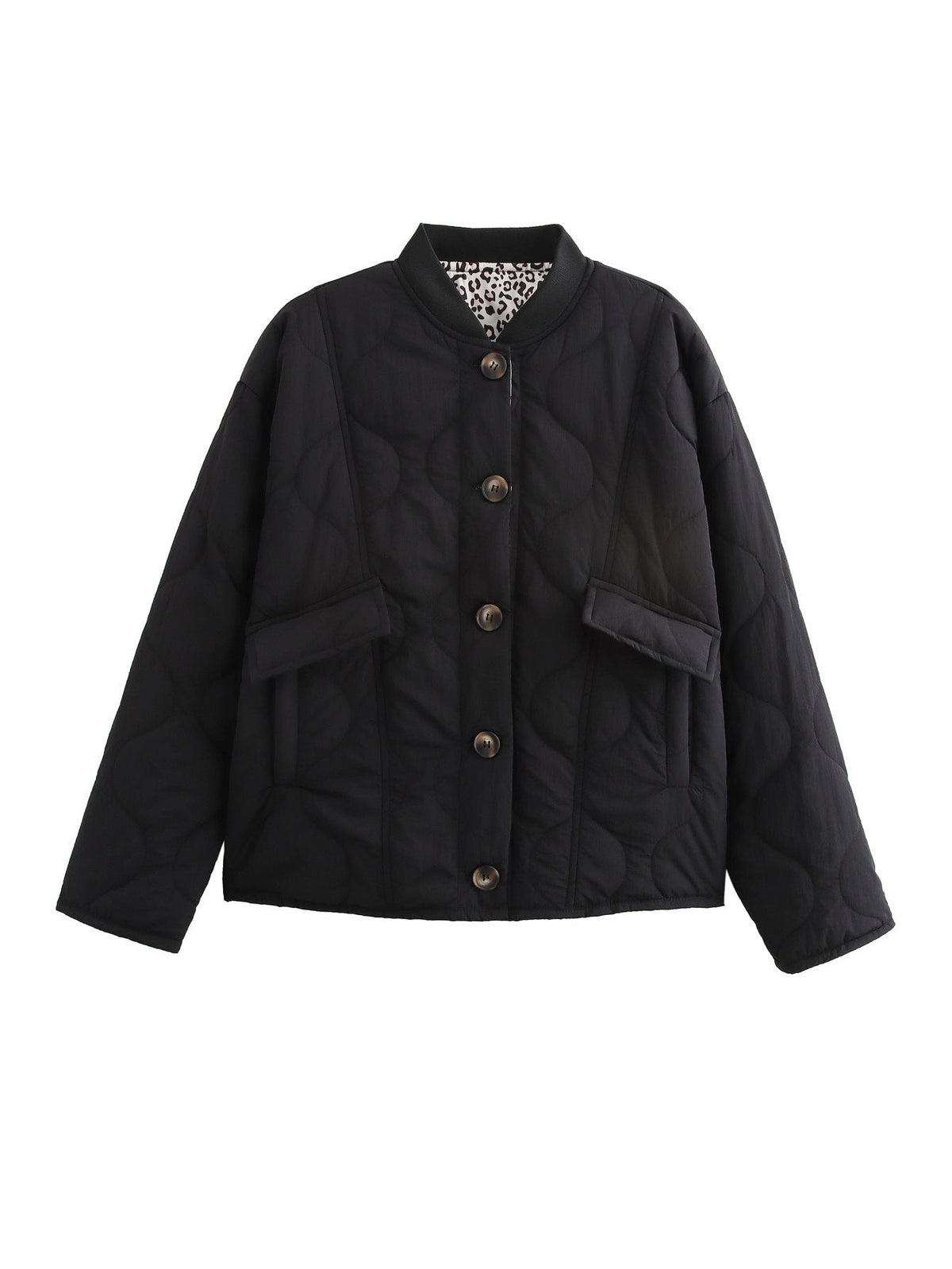 Casual Leopard Lining Quilted Button Down Jacket