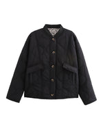 Casual Leopard Lining Quilted Button Down Jacket