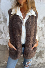 Brown Sherpa Button Down Vest Jacket