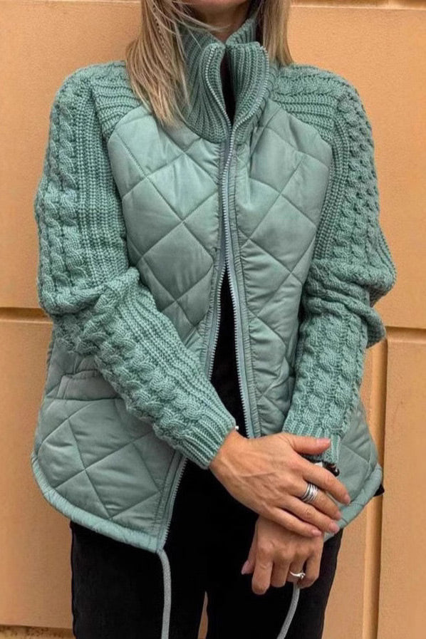Cable Knit Sleeve Paneled Padded Jacket