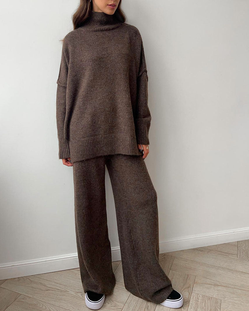 Slouchy Batwing Knit Sweater and Pants Two-Piece Suit