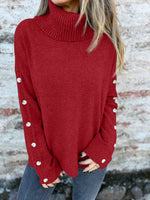 Turtleneck Buttoned-Sleeves Knit Sweater
