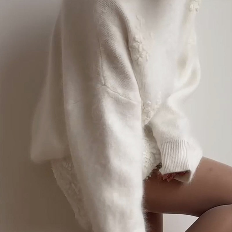 Cloud Touch Embroidered Floral Knit Sweater