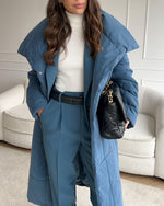 Large Lapel Tie Belted Long Cotton-Pad coat