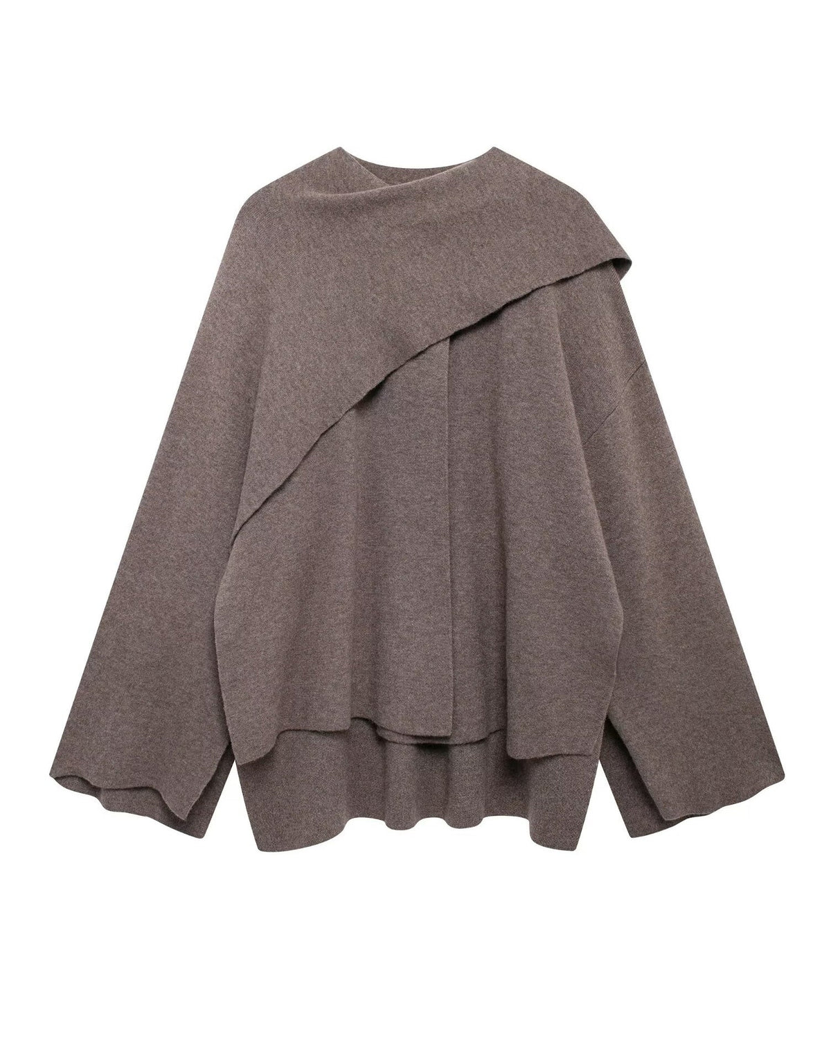 Asymmetric Scarf Detail Knitted Coat