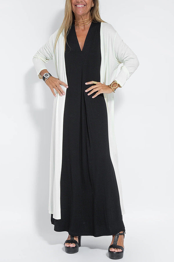 Casual Sleeveless Midi Dress and Long Cardigan Two-Piece Suit