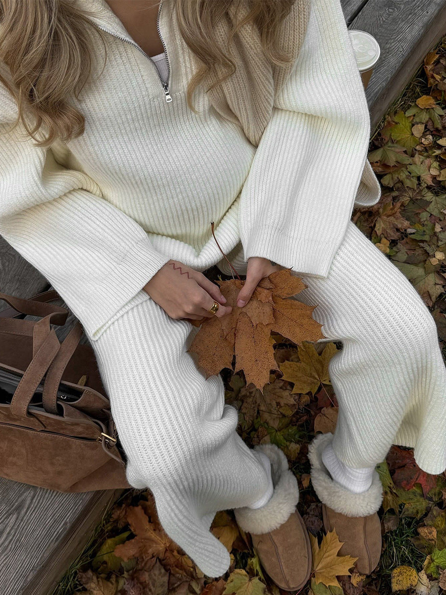 Cozy Ribbed Knit Sweater and Wide-Leg Pants Two-Piece Set