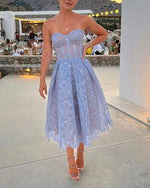 Fashion Embroidered Lace Bandeau Midi Dress