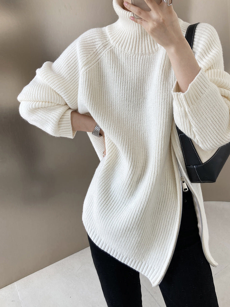 Turtleneck Size Zippered Knit Sweater