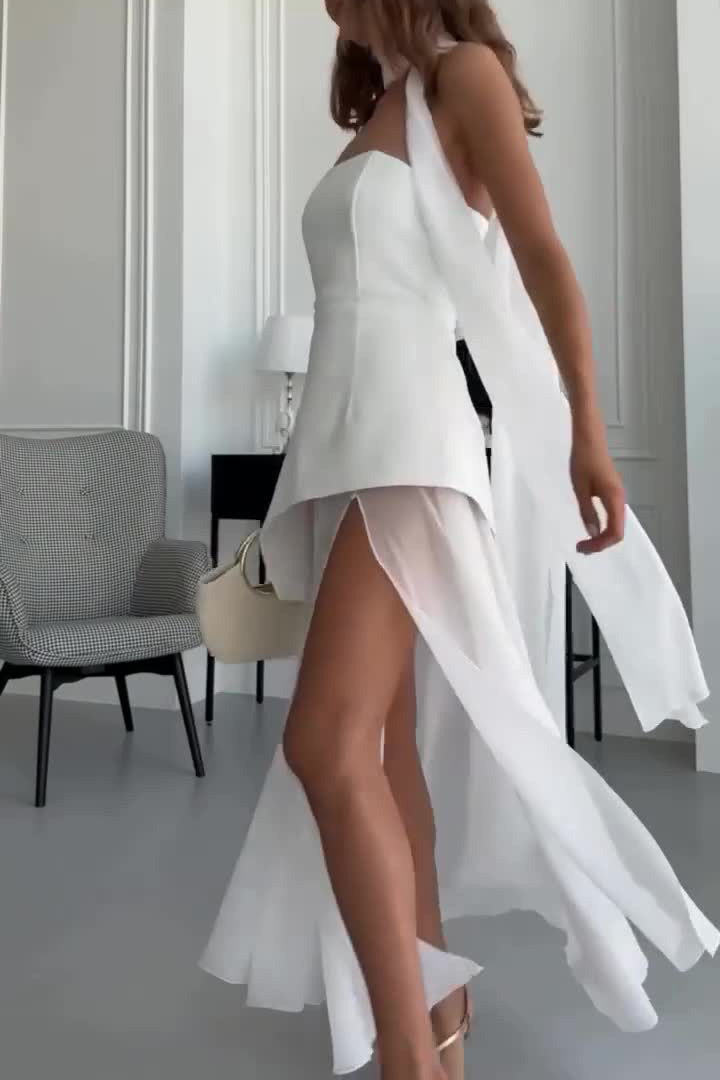 White Strapless Tube Semi-Sheer Midi Dress