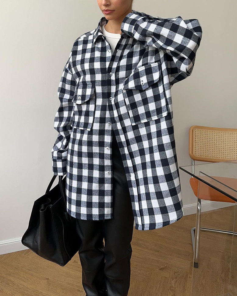 Plaid Print Long-line Shirt
