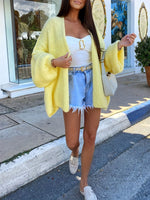Yellow Lantern-Sleeved Open Front Cardigan