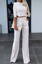 Business Casual Crop Top and Wide-Leg Pants Two Piece Set