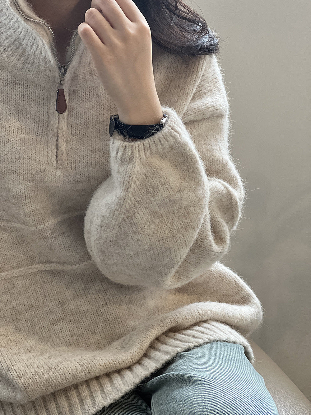 Thermal Half-Zip Highneck Knit Sweater