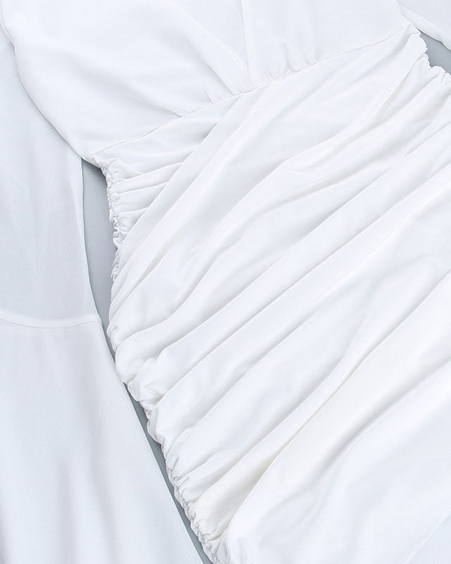 White V Neck Bell Sleeve Bodycon Dress