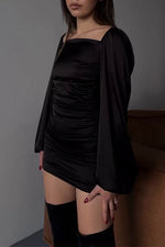 Black Long Sleeved Square Neck Mini Dress