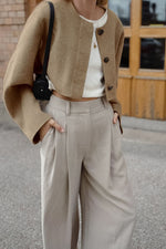 Brown Relaxed-fit Crop Wool Coat