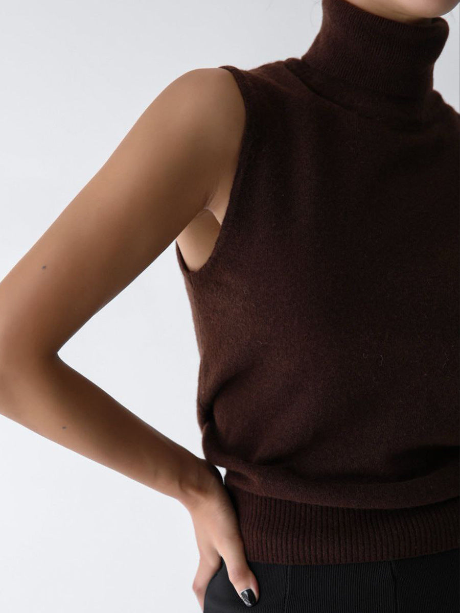 Turtleneck Knit Sleeveless Sweater Top