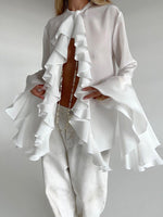 Solid Bell Cuffs Chiffon Ruffled Shirt