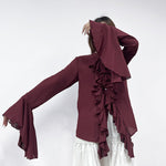 Solid Bell Cuffs Chiffon Ruffled Shirt