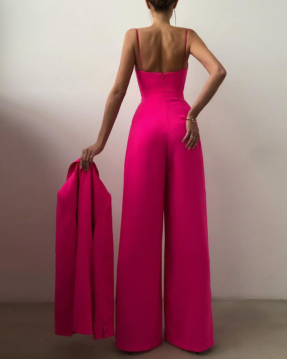 Spaghetti Strap Solid High Waist Jumpsuit