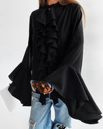 Solid Bell Cuffs Chiffon Ruffled Shirt